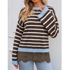 ZESICA Women’s Fall Winter Sweaters 2026 Lace Trim Pullover Tops(Brownstripe)