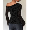 ZESICA Women’s Floral Off Shoulder Fall Long Sleeve Y2K Going Out Work Tops(Black)