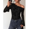 ZESICA Women’s Floral Off Shoulder Fall Long Sleeve Y2K Going Out Work Tops(Black)