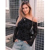 ZESICA Women’s Floral Off Shoulder Fall Long Sleeve Y2K Going Out Work Tops(Black)