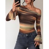 ZESICA Women’s Floral Off Shoulder Fall Long Sleeve Y2K Going Out Work Tops(Brown)