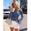 ZESICA Women’s Floral Off Shoulder Fall Long Sleeve Y2K Going Out Work Tops(Dusty Blue)