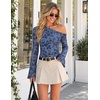 ZESICA Women’s Floral Off Shoulder Fall Long Sleeve Y2K Going Out Work Tops(Dusty Blue)