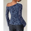ZESICA Women’s Floral Off Shoulder Fall Long Sleeve Y2K Going Out Work Tops(Dusty Blue)