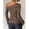 ZESICA Women’s Floral Off Shoulder Fall Long Sleeve Y2K Going Out Work Tops(Leopard)