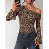 ZESICA Women’s Floral Off Shoulder Fall Long Sleeve Y2K Going Out Work Tops(Leopard)