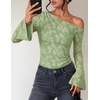 ZESICA Women’s Floral Off Shoulder Fall Long Sleeve Y2K Going Out Work Tops(Light Green)