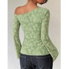ZESICA Women’s Floral Off Shoulder Fall Long Sleeve Y2K Going Out Work Tops(Light Green)