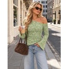 ZESICA Women’s Floral Off Shoulder Fall Long Sleeve Y2K Going Out Work Tops(Light Green)