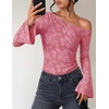 ZESICA Women’s Floral Off Shoulder Fall Long Sleeve Y2K Going Out Work Tops(Pink)