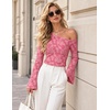 ZESICA Women’s Floral Off Shoulder Fall Long Sleeve Y2K Going Out Work Tops(Pink)