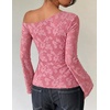 ZESICA Women’s Floral Off Shoulder Fall Long Sleeve Y2K Going Out Work Tops(Pink)
