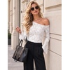 ZESICA Women’s Floral Off Shoulder Fall Long Sleeve Y2K Going Out Work Tops(White)