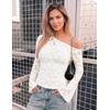 ZESICA Women’s Floral Off Shoulder Fall Long Sleeve Y2K Going Out Work Tops(White)