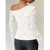 ZESICA Women’s Floral Off Shoulder Fall Long Sleeve Y2K Going Out Work Tops(White)