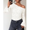 ZESICA Women’s Floral Off Shoulder Fall Long Sleeve Y2K Going Out Work Tops(White)