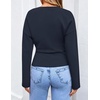 ZESICA Women’s Long Sleeve Cinched Waist Tops Fall Business Casual Shirts(Navy)