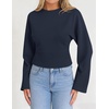 ZESICA Women’s Long Sleeve Cinched Waist Tops Fall Business Casual Shirts(Navy)