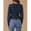 ZESICA Womens Long Sleeve Fitted Waist Knit Cardigan Sweaters(Navy)
