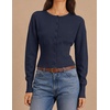 ZESICA Womens Long Sleeve Fitted Waist Knit Cardigan Sweaters(Navy)