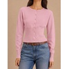 ZESICA Womens Long Sleeve Fitted Waist Knit Cardigan Sweaters(Pink)