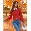 ZESICA Womens Long Sleeve Fitted Waist Knit Cardigan Sweaters(Red)