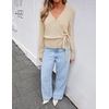 ZESICA Womens V Neck Wrap Belted Cropped Sweaters 2026 Fall Business Outfit(Apricot)
