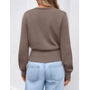 ZESICA Womens V Neck Wrap Belted Cropped Sweaters 2026 Fall Business Outfit(Graybrown)