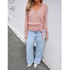 ZESICA Womens V Neck Wrap Belted Cropped Sweaters 2026 Fall Business Outfit(Lightpink)