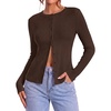 ZESICA Women Fall Long Sleeve Slim Knit Lightweight Cardigan Tops(Brown)