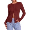 ZESICA Women Fall Long Sleeve Slim Knit Lightweight Cardigan Tops(Burgundy)
