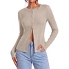 ZESICA Women Fall Long Sleeve Slim Knit Lightweight Cardigan Tops(Oats)