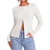 ZESICA Women Fall Long Sleeve Slim Knit Lightweight Cardigan Tops(White)