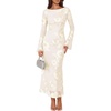 ZESICA Women Fall Long Sleeve Wedding Guest Cocktail Midi Dress(Apricot)