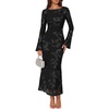 ZESICA Women Fall Long Sleeve Wedding Guest Cocktail Midi Dress(Dim)