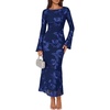 ZESICA Women Fall Long Sleeve Wedding Guest Cocktail Midi Dress(Navy)