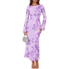ZESICA Women Fall Long Sleeve Wedding Guest Cocktail Midi Dress(Purple)