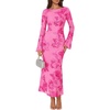 ZESICA Women Fall Long Sleeve Wedding Guest Cocktail Midi Dress(Rose)