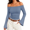 ZESICA Women Off The Shoulder Tops Long Sleeve Going Out Shirts(Blue)