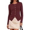 ZESICA Womens Fall Long Sleeve Button Fitted Cardigan Sweaters(Burgundy)