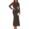 ZESICA Womens Fall Wedding Guest Formal Long Sleeve Maxi Dresses(Brown)