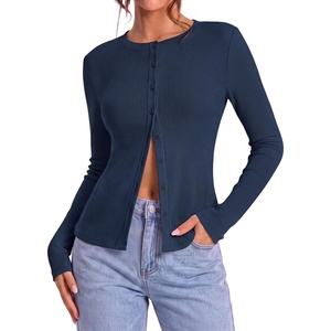 ZESICA Women Fall Long Sleeve Slim Knit Lightweight Cardigan Tops(Navy Blue)