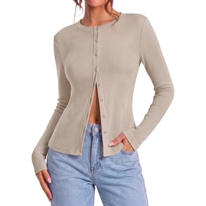 ZESICA Women Fall Long Sleeve Slim Knit Lightweight Cardigan Tops(Oats)