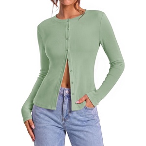 ZESICA Women Fall Long Sleeve Slim Knit Lightweight Cardigan Tops(Pea Green)