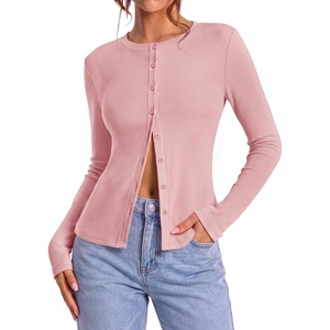 ZESICA Women Fall Long Sleeve Slim Knit Lightweight Cardigan Tops(Pink)