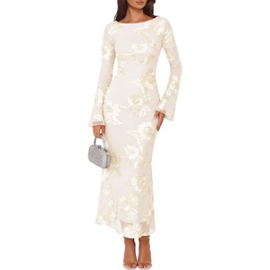 ZESICA Women Fall Long Sleeve Wedding Guest Cocktail Midi Dress(Apricot)