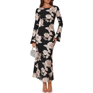 ZESICA Women Fall Long Sleeve Wedding Guest Cocktail Midi Dress(Black)