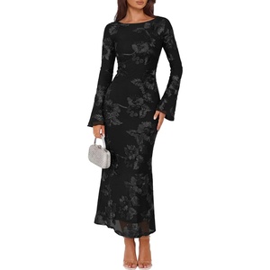 ZESICA Women Fall Long Sleeve Wedding Guest Cocktail Midi Dress(Dim)