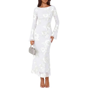 ZESICA Women Fall Long Sleeve Wedding Guest Cocktail Midi Dress(White)
