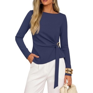 ZESICA Womens Fall Long Sleeve Business Casual Tops Work Blouse(Navy)